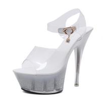 Moterų elegantiškas seksualus naktinis klubas Super aukštakulniai Šveitimo basutės Batai Catwalk Pole Dance Batai Krištoliniai sandalai 14cm kulnas 4 cm platforma iš LFD 34 balta