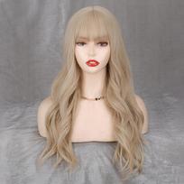 MISS PERUKAS ilgas blondinis banguotas perukas su kirpčiukais Moteriškas banguotas blondinis perukas Sintetinis karščiui atsparus pluošto ilgas perukas kasdieniam dėvėjimui 24 inches