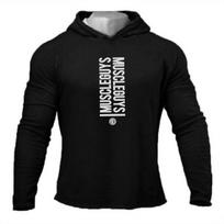 „Muscleguys“ rudens drabužiai Vyriški marškinėliai ilgomis rankovėmis Sportiniai bėgimo patogūs apatiniai marškinėliai Gražūs „New Arrivals“ marškinėliai su gobtuvu M juoda