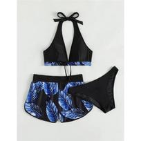 S - XL su paplūdimio šortais margintais bikiniais moteriškas maudymosi kostiumėlis Moteriški maudymosi kostiumėliai Trijų dalių bikinio rinkinys maudymosi kostiumėlis, maudymosi kostiumėlis L raudona/violetinė