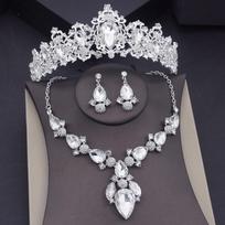 Žalios karūnos papuošalų rinkiniai moterims Bridal Choker karoliai auskarų rinkinys vestuvinės suknelės nuotakos tiaros kostiumų priedai sidabro baltos spalvos