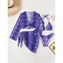 Su sarongu ilgomis rankovėmis halterio bikini moteriškas maudymosi kostiumėlis moterų maudymosi drabužiai keturių dalių bikini rinkinys maudytoja maudymosi kostiumas maudymosi ponia S mėlyna