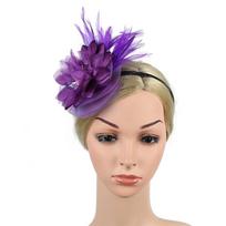 Plunksnos Fascinators Moteriška gėlių skrybėlė kokteilių balių vestuvių galvos juostai violetinė