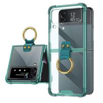 For Samsung Galaxy Z Flip 4 /3 Phone Case ,Clear Protective Cover With Ring Heavy Duty Shockproof Smartphone Protector for Galaxy Z Flip 4 žalia