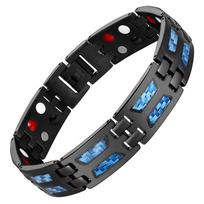 Magnetinės terapijos apyrankės vyrams Unikalios mėlynos spalvos anglies pluošto titano plieno medžiagos Magnetinė apyrankė vyrams juoda su 4 elementų magnetais