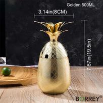 BORREY 500ml Ananasų taurė Maskvos Mule Variniai Puodeliai Nerūdijančio plieno Kavos Puodelis Bar Kokteilių Puodelis Karšto ir Šalto puodelio Metalinis Alaus Bokalas Gold