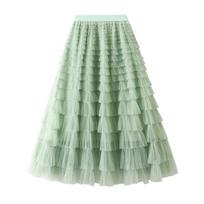 Tutu Cake Sijonai Moteriški Elegantiški pakopiniai raukiniai A linija ilgi sijonai Moteriški laisvalaikio elastinga juosmens vakarėlis nėriniuotas sijonas Faldas M
