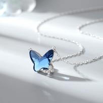 S925 Sterling Silver Necklace Butterfly Pendant Austrian Crystal Ins Style Collar Chain Female Headpiece 40CM