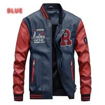 Striukė Vyriški Siuvinėjimai Beisbolo striukės Pu odiniai paltai Slim Fit College Pilot Casaco Masculino L mėlyna