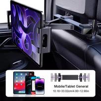 Teleskopinis automobilio galinės pagalvės telefono laikiklis, planšetinis kompiuteris juoda