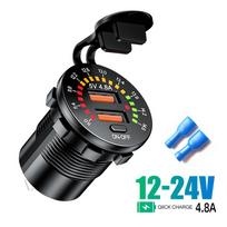 36w dvigubas USB įkroviklis su voltmetro jungikliu USB lizdo greitas įkroviklis, skirtas 12v automobiliniam laivui motociklo sunkvežimiui golfui Dual USB 4.8A