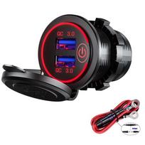 Automobilinis įkroviklis Greitas įkrovimas 3.0 Dvigubas USB lizdas 12v/24v USB greito įkroviklio lizdas Neperšlampamas su jutikliniu jungikliu elektroninis žiebtuvėlis