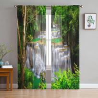 Green Forest Sun Natūralus kraštovaizdis Tiulis permatomos langų užuolaidos svetainei miegamajam Šiuolaikinės Voile organza užuolaidos užuolaidos W135 x H115cm x1&Rod Pocket