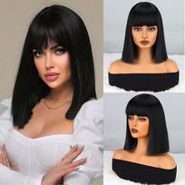 MISS WIG Natūralaus vyno raudonumo sintetinio pluošto perukai Trumpas tiesus perukas su kirpčiukais Perukas Cosplay Kasdienio naudojimo plaukams moterims 35cm brown