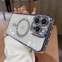 Prabangus blizgantis magnetinis skaidrus dėklas, skirtas iPhone 15 Pro Max 14 13 12 11 belaidžio įkrovimo deimantinis buferis, minkštas TPU dangtelis iPhone 11 Pro Max mėlyna