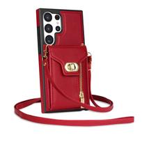 Užtrauktuku Crossbody kortelės Solt Odinis piniginės dėklas, skirtas Samsung Galaxy Z Flip 5 4 3 S23 Ultra S22 Plus S20 S21 FE A54 A53 A13 A04 A52S 5G dangtelis iphone 7 8 raudona