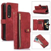 Ilgas dirželis odinis dėklas, skirtas Samsung Galaxy Z Fold 5 4 3 Z Flip 5 S24 S23 S22 Ultra S21 FE A14 A24 A34 A54 A13 A23 A33 A53 Piniginės kortelės dangtelis su užtrauktuku iphone 7 8 raudona