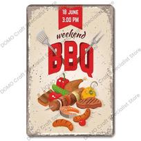 Vintažinės kepsninės lentelės Metalinės skardinės lentelės Grilio mėsa Steikas Dešra Retro metalinė plokštė Sienų dekoras BBQ vakarėlių parduotuvė Valgomasis 20x30cm