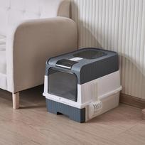 Plastic Rectangular Cat Litter Box with Top Exit and Drawer Design, Fully Enclosed Large Pet Toilet with Litter Shovel,Deodorant Bin for Cats pilka