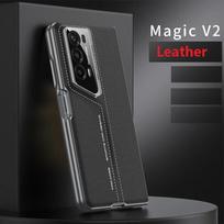 Prabangi plona odinė dėklas Honor Magic V2, grūdinto stiklo plėvelė, matinis kietas smūgiams atsparus apsauginis dangtelis PU&Case & Screen Protector pilka spalva
