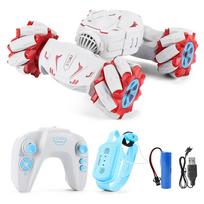Remote Control Stunt Car, 2.4GHz Double-Sided Driving 360-Degree Flips Rotating Car Toy with Lights 1 Battery raudona