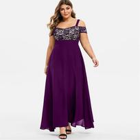 Vasaros Moterų Didelio Dydžio Gėlių Nėrinių Maksi Gamis Ilga Suknelė Mada Vakarėliui Vakarinei Aprangai 4XL violetinė