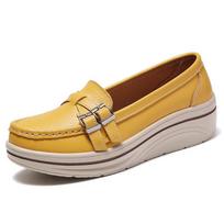 Women Flats Platform Loafers Ladies Leather Comfort Wedge Moccasins Orthopedic Slip On Casual Shoes plus size 35 brown