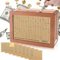 500/1000/2000/3000/5000/10000 eurų pinigų dėžutė Piggy Bank Medinė pinigų banko daugkartinė pinigų dėžutė su taupymo tikslo ir skaičių dėžutėmis