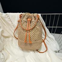 „Ins“ austi šiaudiniai krepšiai, moteriški vasaros paplūdimio „crossbody“ krepšiai Moteriški retro stiliaus raištiniai kelionių pečių krepšiai atostogoms 28x14x30cm chaki