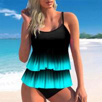 2024 m. Moteriški seksualūs paplūdimio maudymosi kostiumėliai Tankini dviejų dalių maudymosi kostiumėlių spausdinimas Tankini Beach Summer Fashion Beach moteriškų maudymosi kostiumėlių rinkinys S mėlyna