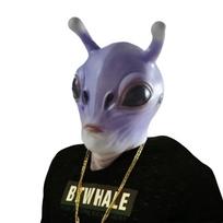 Violetinė ateivių kaukė 51 srityje UFO Miela ateivių kaukė Helovino karnavalinė vakarėlis Ateivių kostiumas Galvos apdangalas Ateivių pabaisa Naujovės suknelė violetinė