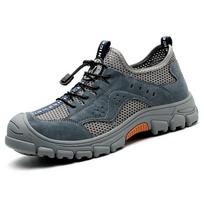 Breathable labor protection shoes steel toe cap anti-smashing anti-puncture men's work safety shoes anti-slip and wear-resistant 40 pilka spalva