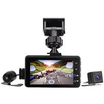 2024 m. motociklo 3 colių DVR HD ekranas motociklo vairavimo įrašymo įrenginys priekinė ir galinė kamera, dviguba vaizdo kilpa, IP65, atsparus vandeniui Dual lenses juoda