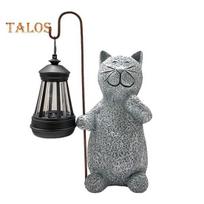 Lauko sodo katės figūrėlė su saulės žibintu IP44 atsparus vandeniui UV atsparus automatiškai įjungiamas / išjungiamas gyvūno katės statula LED lempos kiemo meno dekoras A