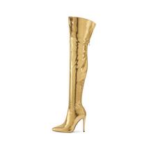 Seksualūs Stiletto Ploni Aukštakulniai Virš Kelio Batai Moterims Smailianosiai Batai Su Pilnu Užtrauktuku Gale Aukštakulniai Batai Aukščiau Šlaunų Auksiniai Sidabriniai Batai 34