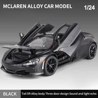 1/24 mastelio McLaren 720S sportinio automobilio lydinio modelis Žaislai Simuliatas Išlietas automobilis su garsu ir šviesa Traukiamas atgal Dekoratyviniai žaislai Berniukų dovana juoda