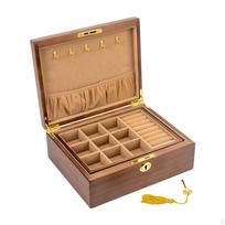 Wooden Jewelry Box Case with Lock & Key 2 Layer Storage for Bracelets Necklaces Style B