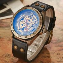 Retro stiliaus vyriškas automatinis mechaninis laikrodis Skeleton Steampunk natūralios odos apyrankė Vyriški savaime susisukantys rankiniai laikrodžiai Vyriški Reloj