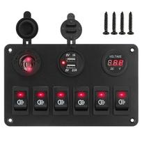12V 6 mygtukų perjungimo skydelis USB įkrovikliai Automobilių šviesos perjungiklis 24V sunkvežimio maitinimo adapterio priedai, skirti jūrų valties priekabai RV priekabai raudona