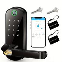 Išmanioji pirštų atspaudų durų užrakto programa nuotolinio valdymo pultas beraktis WIFI skaitmeninis jutiklinio ekrano užraktas NFC IP67, atsparus vandeniui su 2 IC kortelėmis juoda