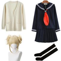 Anime My Hero Academia Boku No Hero Academia Cosplay kostiumas Himiko Toga JK uniforminis megztinis paltas Helovino drabužiai L-(Suit+Wig) juoda