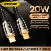 Greito įkrovimo kabelis REMAX RC-C061 20W PD permatomas USB-C į Lightning: Spalva - Mėlyna