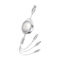 REMAX Drip Series 15W ištraukiamas 3-in-1 greitojo įkrovimo kabelis RC-C018 (USB to iPhone, Type C, Micro): Spalva - Sidabrinė