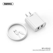 Sieninio įkroviklio rinkinys REMAX RP-U35 2.1A 2×USB su Lightning kabeliu, JAV kištukas