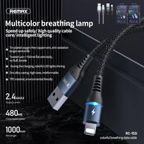 REMAX Colorful Light 2.4A duomenų perdavimo kabelis RC-152i (USB - iPhone): Spalva - Sidabrinė