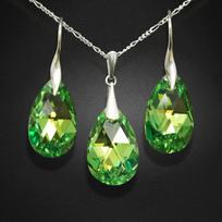 Sidabrinis papuošalų rinkinys moterims DiamondSky „Baroque (Peridot AB)“ su Swarovski kristalais