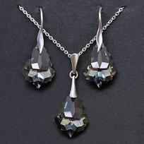 Sidabrinis papuošalų rinkinys moterims DiamondSky „Baroque IV (Silver Night)“ su Swarovski kristalais