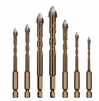 Spiralinių grąžtų rinkinys – Stiklo ir keramikos gręžimui, Volframo karbido antgalis, HEX 1/4", 3–12 mm, 7 vnt