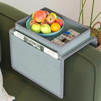Sofa Storage Bag Living Room Sofa Armrest Organizer for TV Remote Control Cellphone Hanging Coffee Cup Tissue Storage Tray pilka spalva