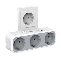 TESSAN kelių europinių kištukų kelioninis adapteris su 1/2/3 lizdų ir 2 USB prievadais 5 V 2,4 A EU sieninis lizdas maitinimo juostos apsauga nuo perkrovos 3 Outlets & 2 USB Ports pilka spalva